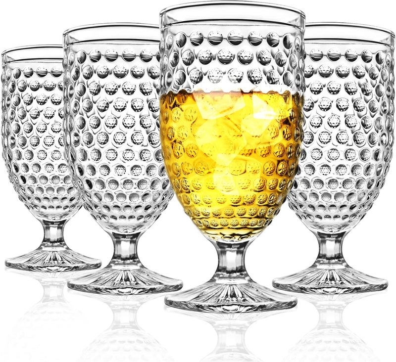 Wongblee Hobnail Glass Goblets 16.9 Oz, Stemmed Water Glasses, Iced Tea Goblets, Vintage Drinking Glasses for Beverages, Set of 4 (Clear) - Image 1
