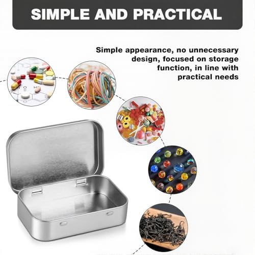 HASTHIP® 4 Pcs 31g Silver Aluminium Small Tin - Portable Rectangular Metal Hinged Tin Box Container Mini Portable Small Storage Container with Lid for Make Up, Candles, Jewellery, 95x60x20mm - Image 4