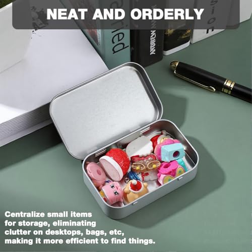 HASTHIP® 4 Pcs 31g Silver Aluminium Small Tin - Portable Rectangular Metal Hinged Tin Box Container Mini Portable Small Storage Container with Lid for Make Up, Candles, Jewellery, 95x60x20mm - Image 5