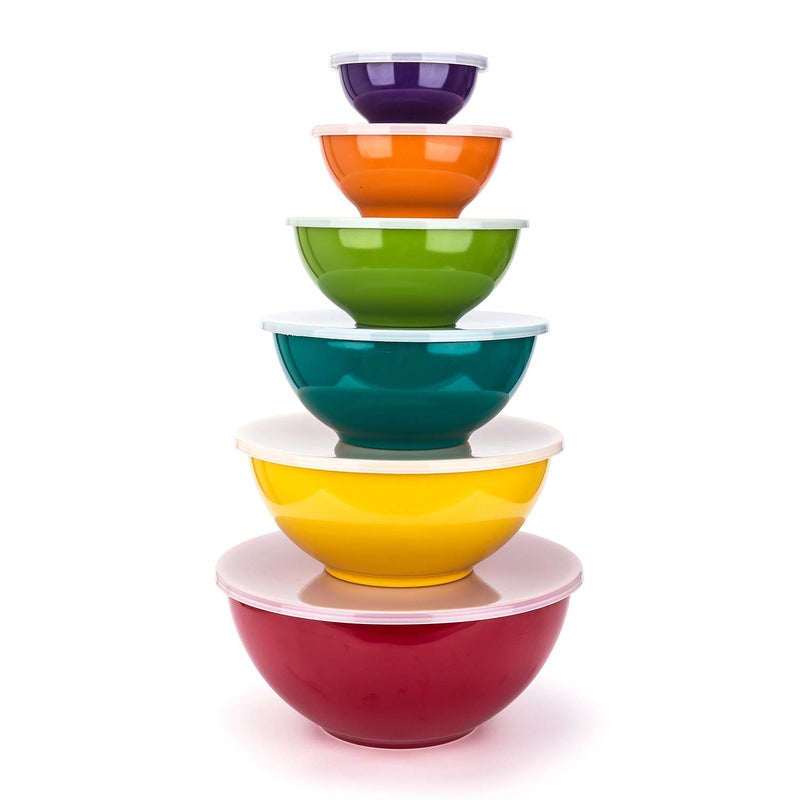 KXWARE Melamine Mixing Bowls with Lids 6 Piece Melamine Bowls and 6 Piece Plastic Lids Teal