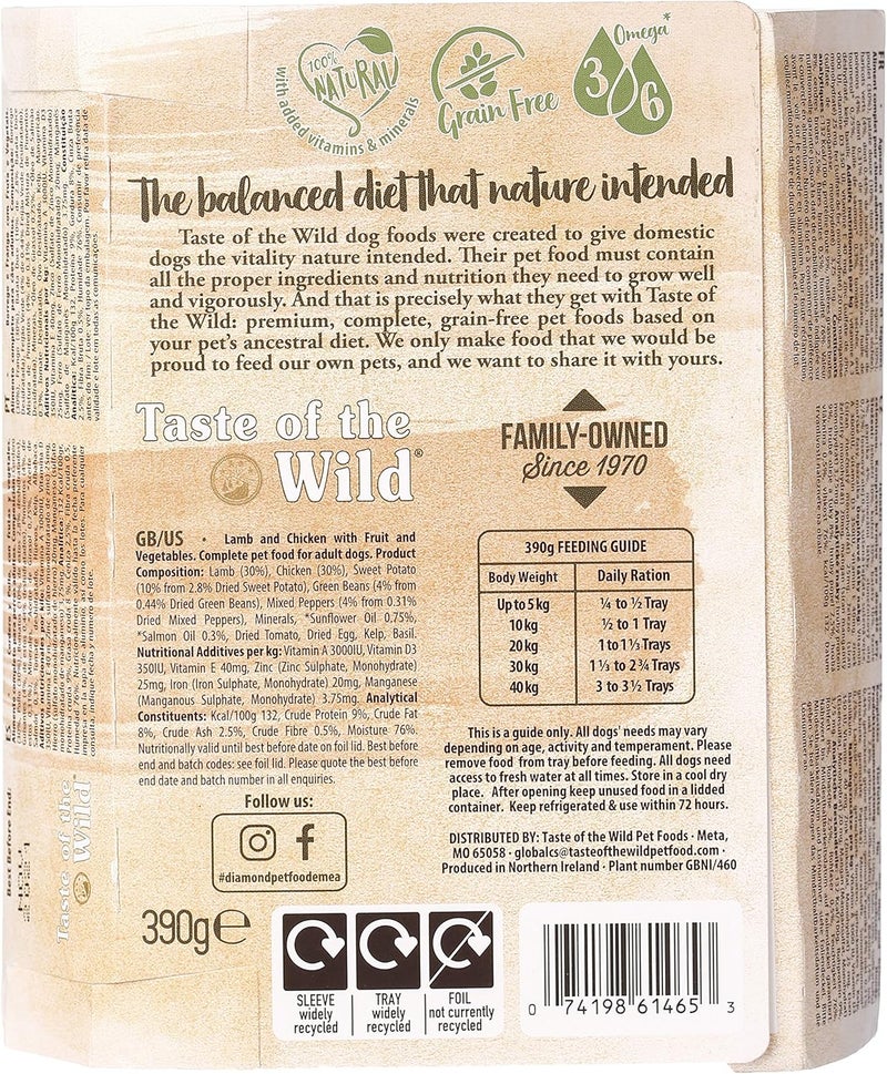 Taste of the Wild Wet Food Lamb Fruit & Veg Tray, 390 gm Dog Wet Food - Image 2