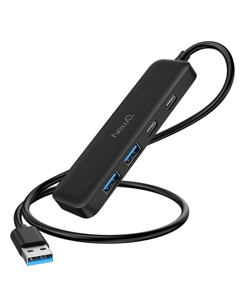NewQ Dual USB C USB A 3.0 Hub: 4 Ports USB Hub with 2* USB-C 3.0 and 2* USB-A 3.0, Ultra Slim Portable USB Splitter Adapter for Laptop, PS4, Flash Drive, HDD, Xbox, Printer, Keyboard, Computer Accessories - Image 1