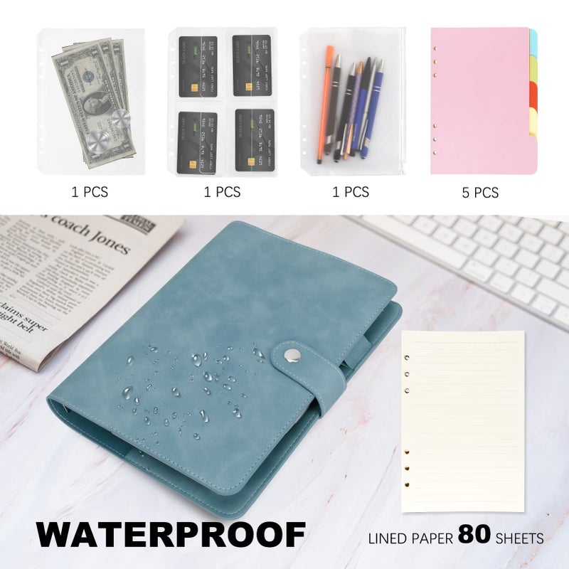 FYY A5 Binder Refillable Planner Notebook 6 Ring PU Leather Binder Journal with Pockets, Dividers, Refill Paper Blue - Image 4