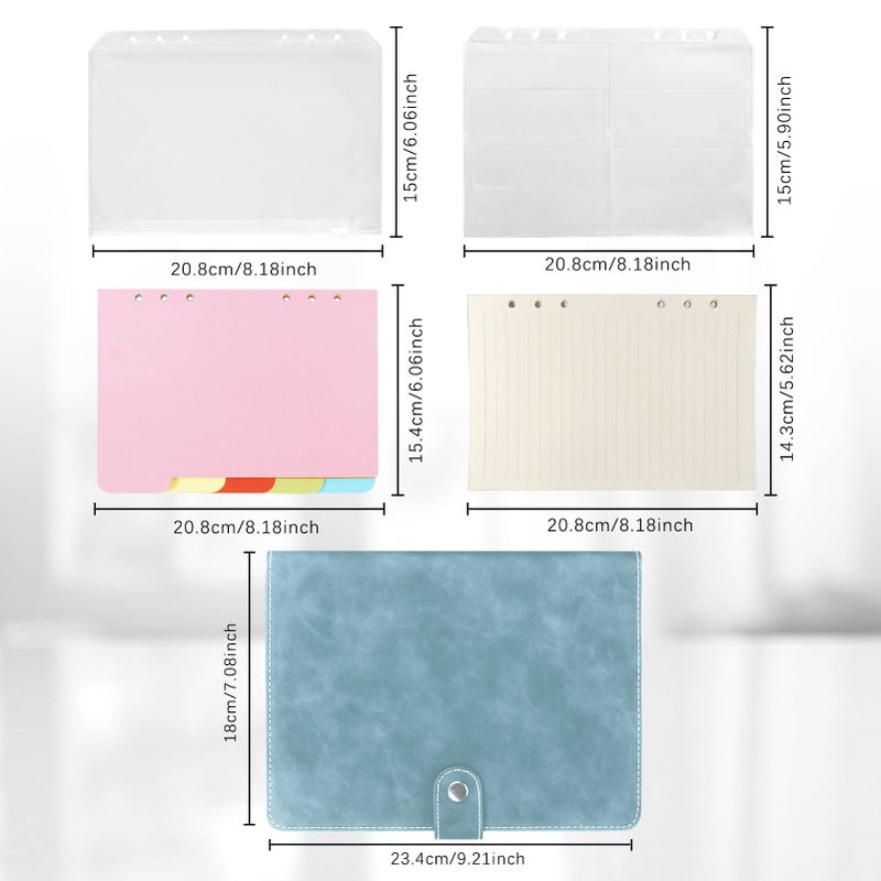FYY A5 Binder Refillable Planner Notebook 6 Ring PU Leather Binder Journal with Pockets, Dividers, Refill Paper Blue - Image 2