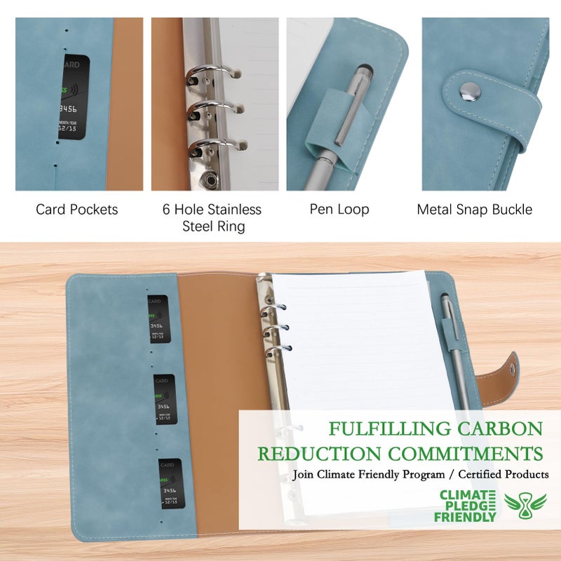 FYY A5 Binder Refillable Planner Notebook 6 Ring PU Leather Binder Journal with Pockets, Dividers, Refill Paper Blue - Image 3