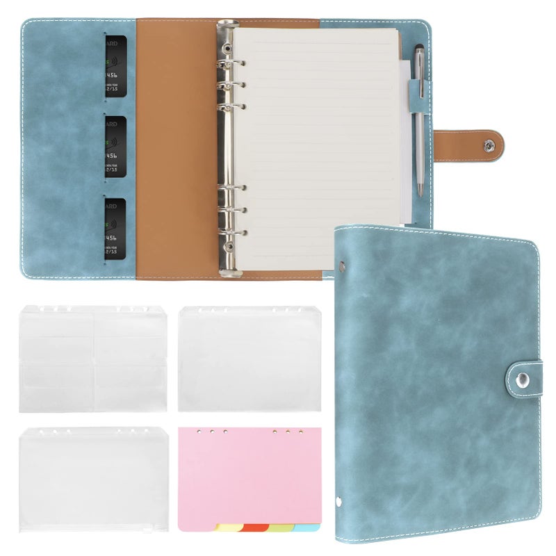 FYY A5 Binder Refillable Planner Notebook 6 Ring PU Leather Binder Journal with Pockets, Dividers, Refill Paper Blue - Image 1
