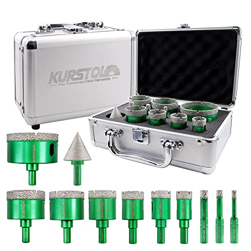 KURSTOL Diamond Core Drill Bit Kit - 6/8/10/20/25/28/35/45/50/65mm Triangle Shank +35mm Hex Shank Beveling Chamfer Bit Tile Hole Saws for Dry Drilling Porcelain Ceramic Tile Granite Marble Stone - Image 1