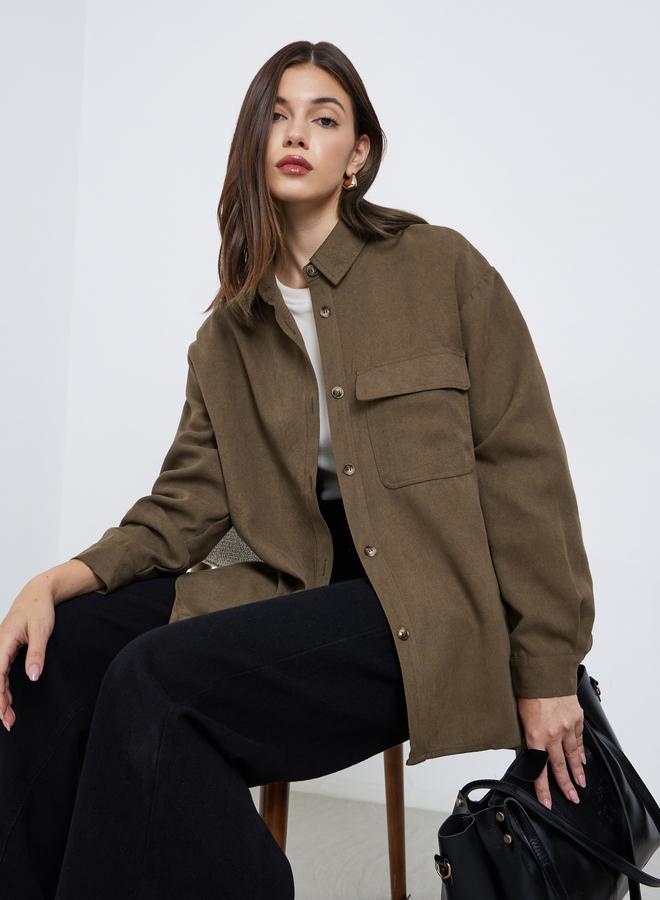 ستايلي بلوزة بأكمام طويلة مع تفاصيل جيب - Image 1