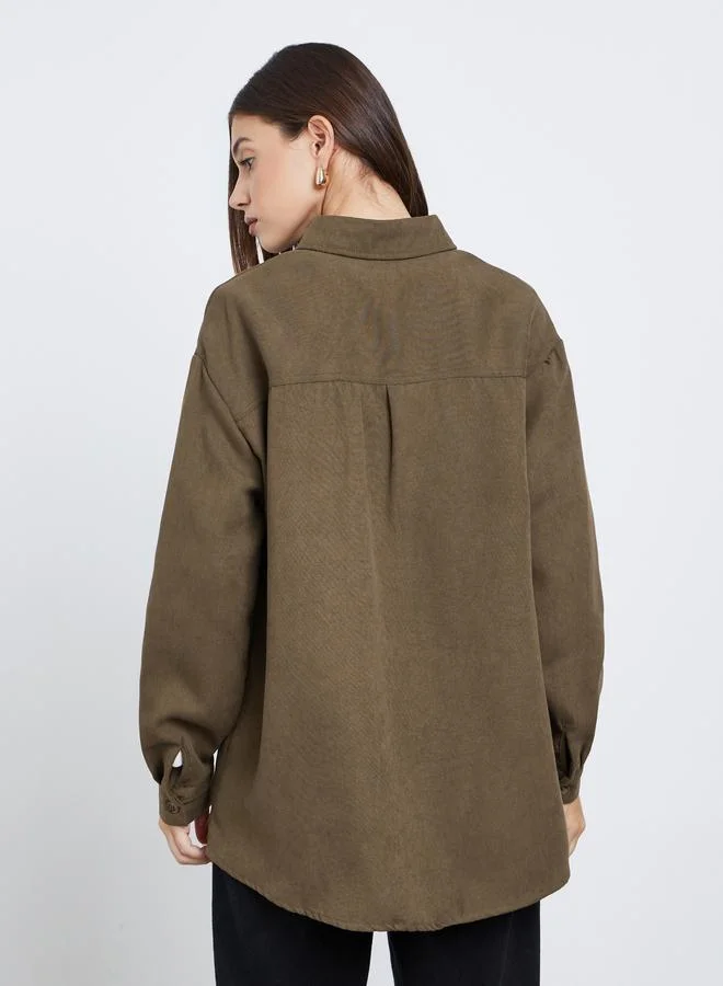 Styli Brown Styli Brown Long Sleeve Shirt with Pocket for Women | Best Price UAE