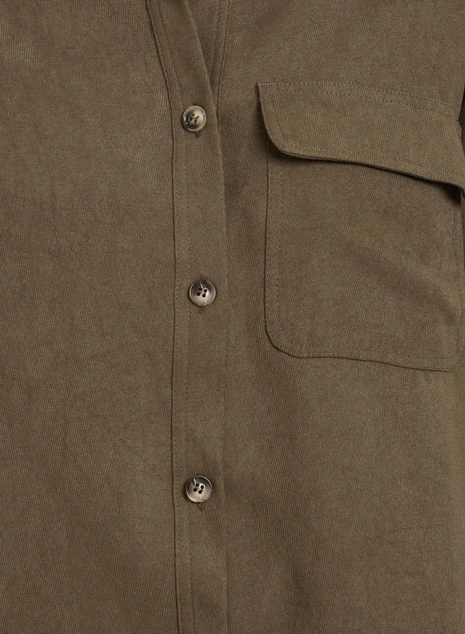 Styli Brown Styli Brown Long Sleeve Shirt with Pocket for Women | Best Price UAE