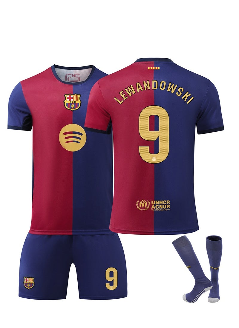 Generic FC Barcelona 24-25 Home Football Kits LEWANDOWSKI #9 Fans Football Jersey/Shorts Socks Gift Set Youth Sizes and Adult  - Image 1