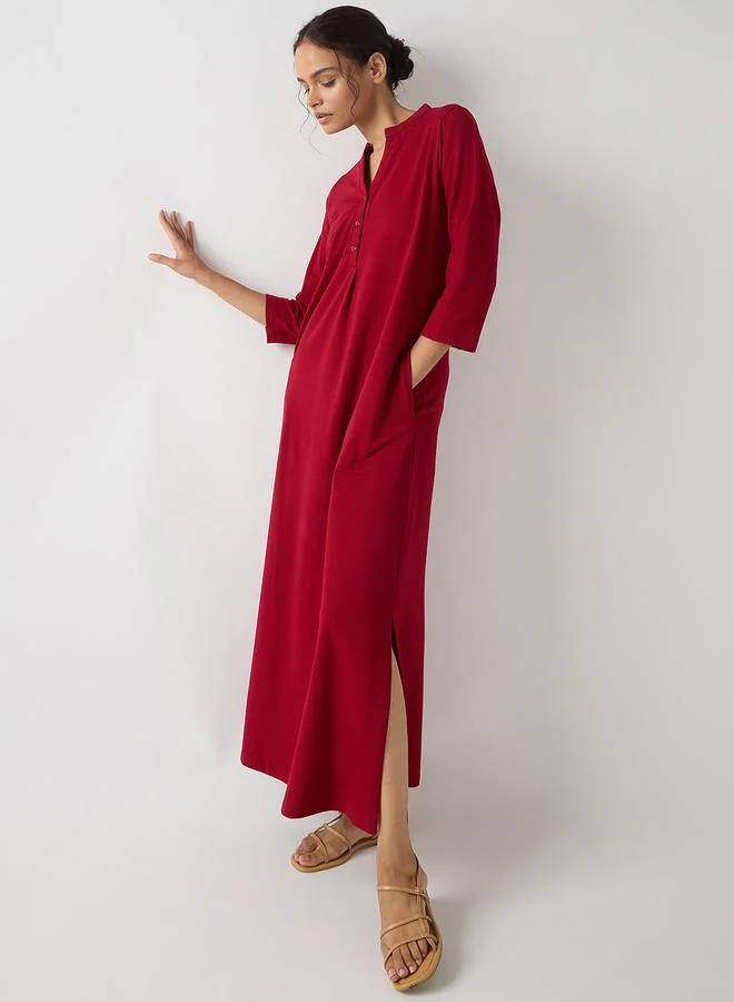 Femmella ruby red Red Cotton Knit Maxi Dress with 3/4 Sleeves for Women | Best Price UAE