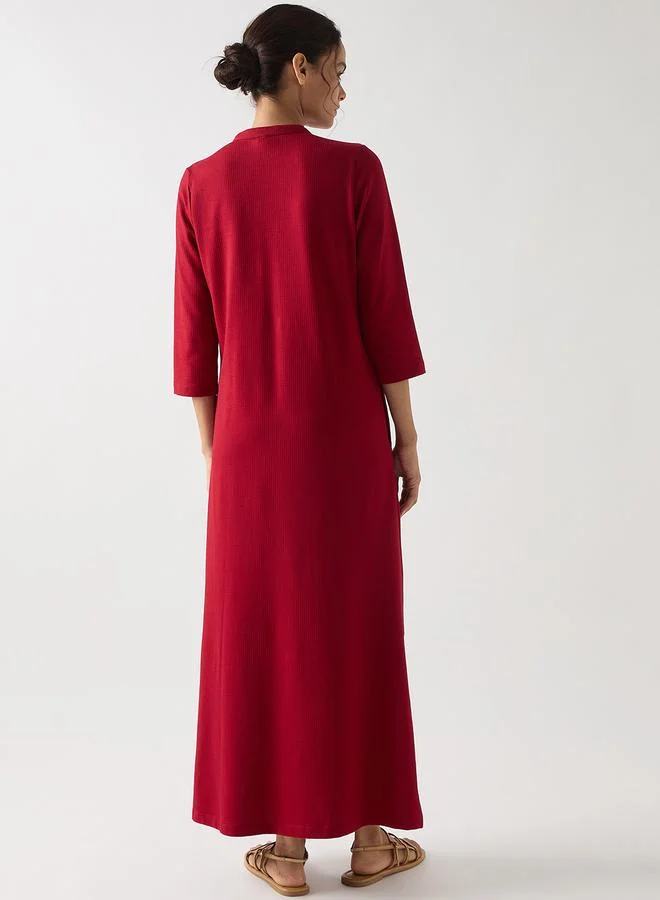 Femmella ruby red Red Cotton Knit Maxi Dress with 3/4 Sleeves for Women | Best Price UAE