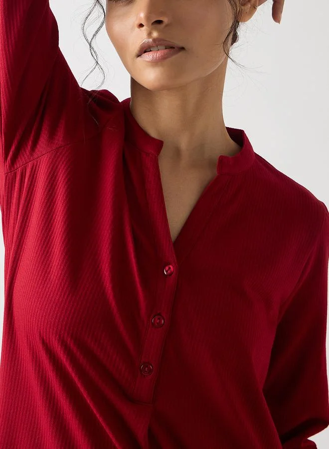 Femmella ruby red Red Cotton Knit Maxi Dress with 3/4 Sleeves for Women | Best Price UAE