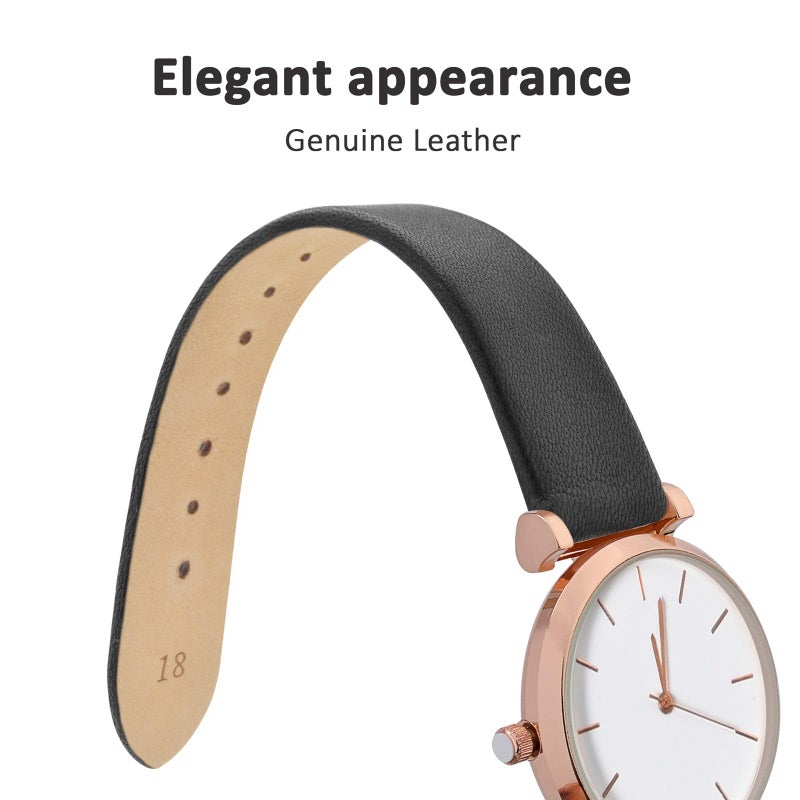 WOCCI 18mm Lug Width, Elegant Watch Band, Genuine Leather Replacement Strap with Silver Buckle (Black) - Image 3