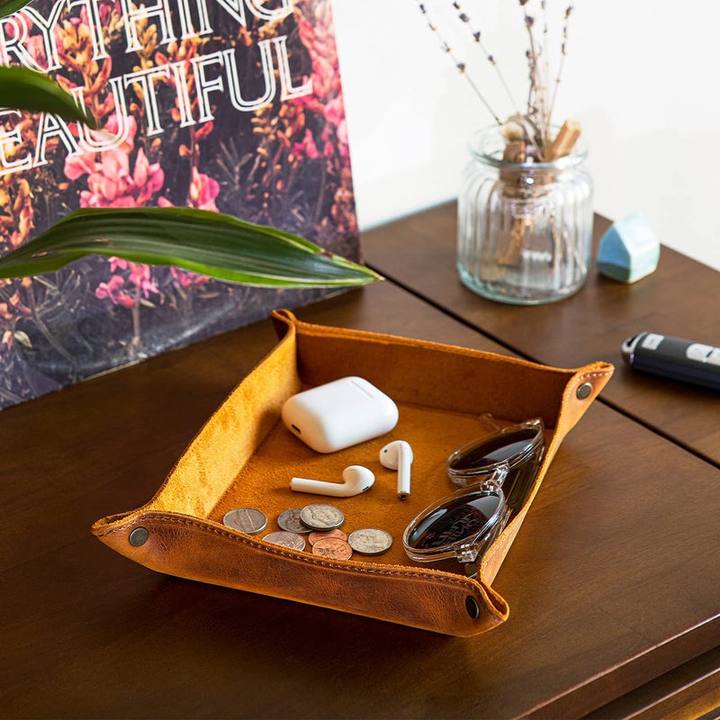 Londo Genuine Leather Tray Organizer - Practical Lightweight Water Resistant Computer Table Desk Storage Box for Wallets, Watches, Keys, Coins, Cell Phones and Office Equipment - Image 5