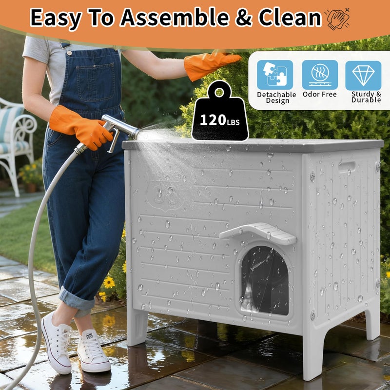 Rockever Heated Cat House for Outside in Winter, 100% Waterproof & Insulated Heated Cat House for Outdoor Cats with Heating Pad, Elevated Outdoor Cat House Safe Escape Door(L,Grey&Heating Pad) - Image 5