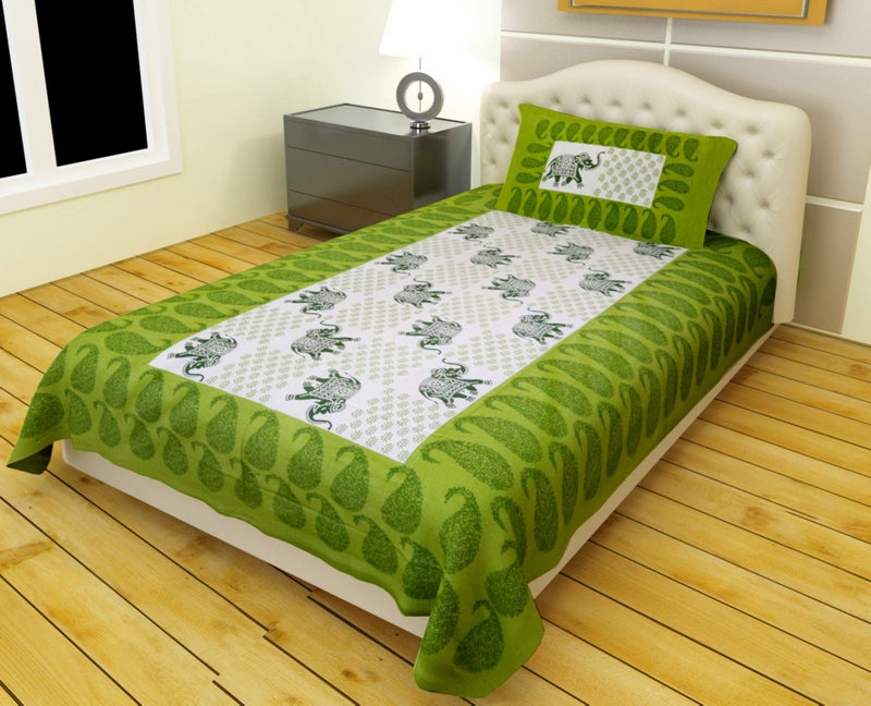 RajasthaniKart Pure Cotton 144 TC Single Size Bed Sheet with 1 Pillow Cover - Bedsheet for Single Bed (Green, Single Bedsheets Cotton,203) - Image 1