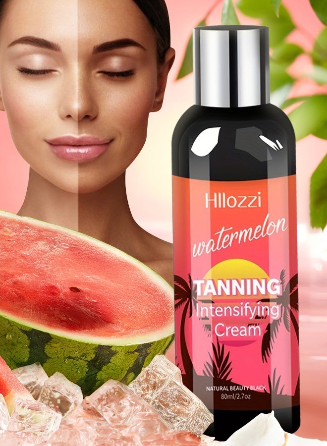 Hllozzi كريم تسمير مكثف بوزن 80 مل بنكهة البطيخ للرجال والنساء - يخلق بشرة برونزية - كريم تسمير مكثف للغاية - جل ناعم لتسمير البشرة - معزز كريم التسمير - كريم ذاتي التسمير لتسمير البشرة - تسمير بدون شمس - Image 1