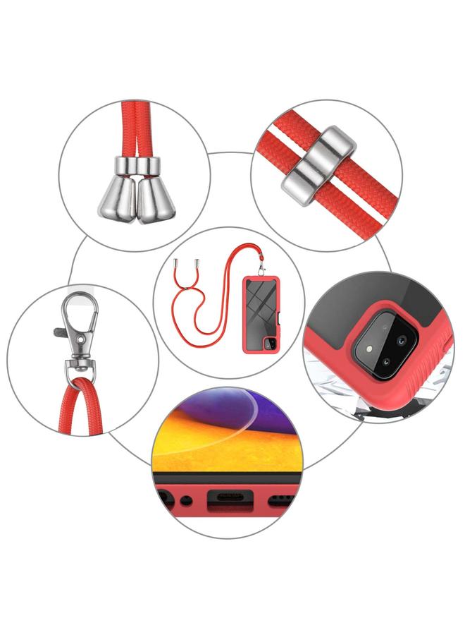 اس-توب جراب لهاتف Samsung Galaxy A22 5G Starry Sky بلون سادة مقاوم للصدمات من البولي كربونات + جراب واقٍ من مادة TPU مع حزام للرقبة - Image 4