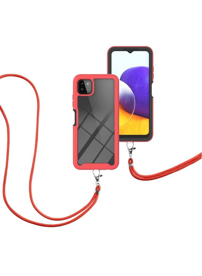 اس-توب جراب لهاتف Samsung Galaxy A22 5G Starry Sky بلون سادة مقاوم للصدمات من البولي كربونات + جراب واقٍ من مادة TPU مع حزام للرقبة - Image 3