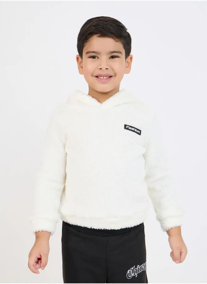 Styli Patch Detail Fax Fuzzy Hoodie