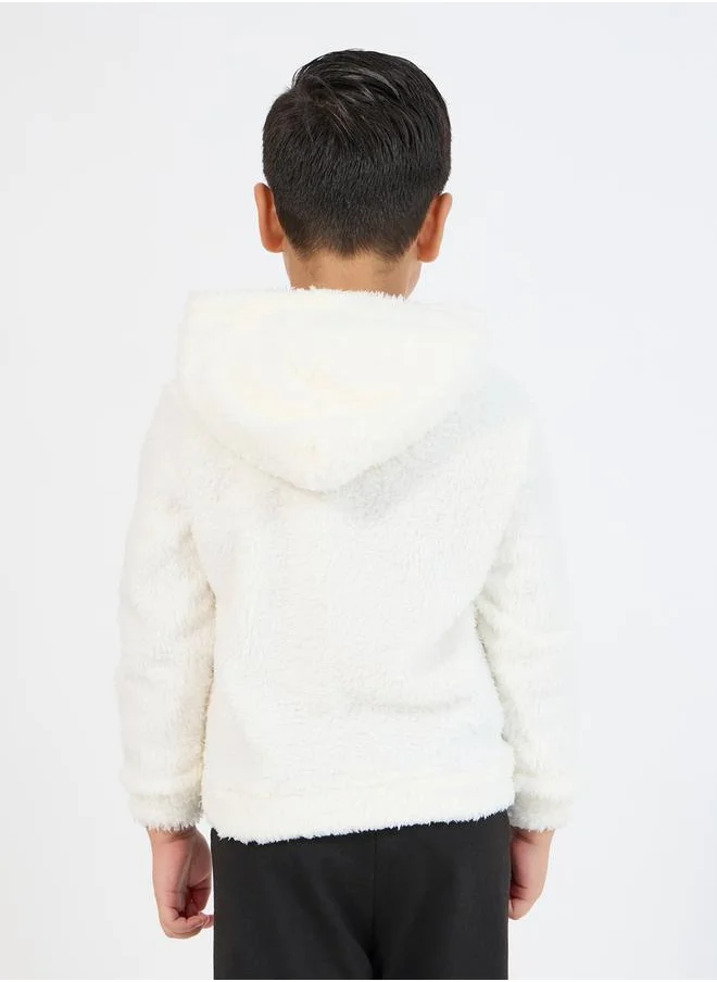 Styli Patch Detail Fax Fuzzy Hoodie
