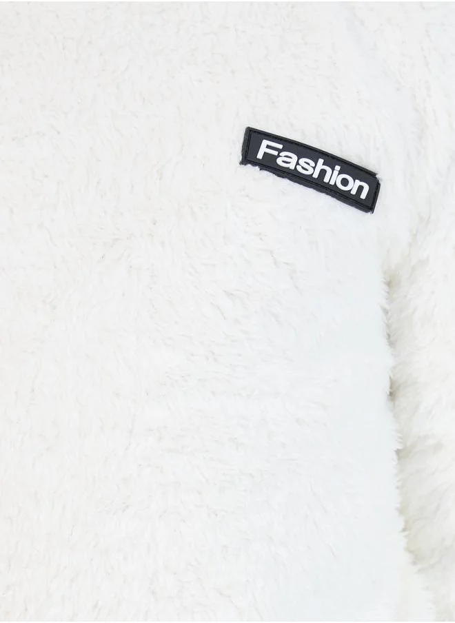 Styli Patch Detail Fax Fuzzy Hoodie