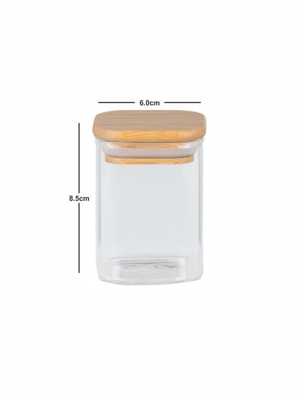 LARYNX 270ML Glass Jars with Wooden Lids For Kitchen Storage Borosilicate Glass Food Storage Containers Airtight glass jar for Tea Coffee Spice Candy Square 270ml Pack of 3 - Image 5