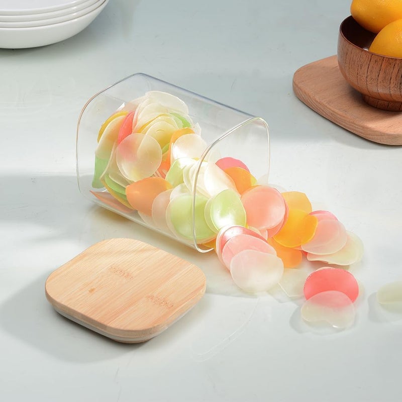 LARYNX 270ML Glass Jars with Wooden Lids For Kitchen Storage Borosilicate Glass Food Storage Containers Airtight glass jar for Tea Coffee Spice Candy Square 270ml Pack of 3 - Image 2