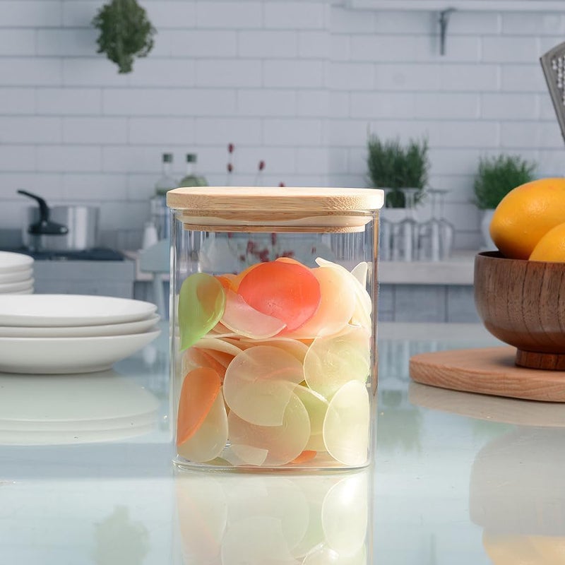 LARYNX 270ML Glass Jars with Wooden Lids For Kitchen Storage Borosilicate Glass Food Storage Containers Airtight glass jar for Tea Coffee Spice Candy Square 270ml Pack of 3 - Image 3