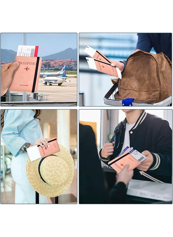 ماركة غير محددة حافظة جواز سفر مع حجب RFID، محفظة جلدية رفيعة للبطاقات الائتمانية، الهوية، بطاقات الصعود وجواز السفر، ملحقات السفر (وردي)  - Image 4