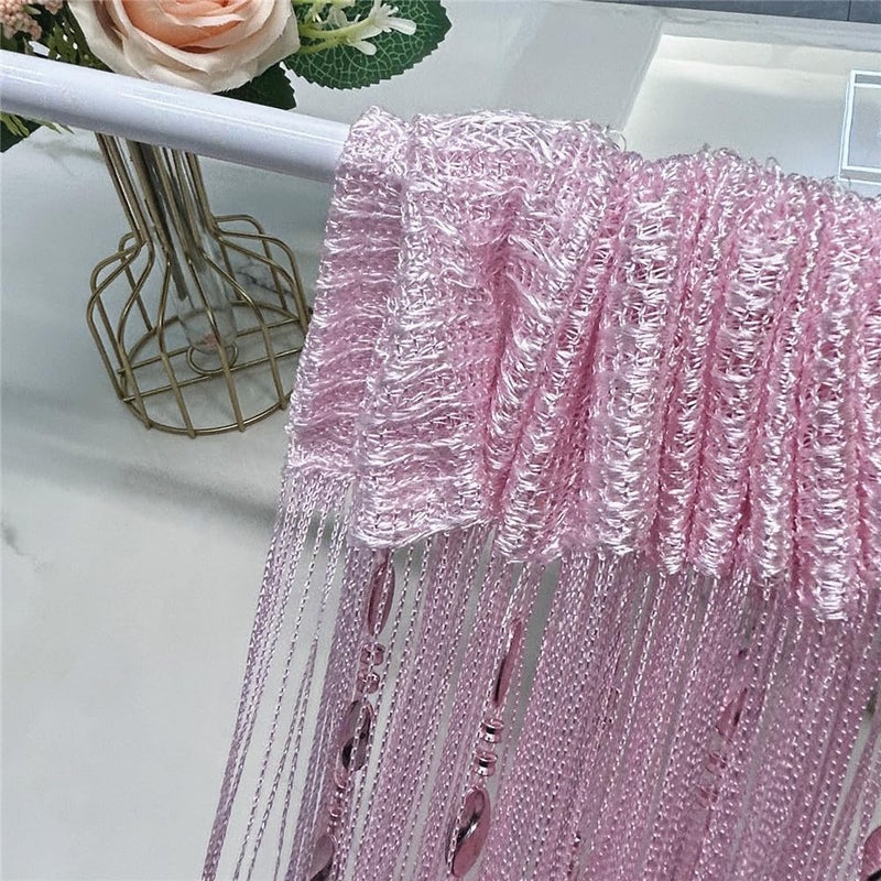 ave split 100cmX200cm Decorative Door String Curtain Beads Wall Panel Fringe Window Room Divider Blind for Wedding Coffee House Restaurant Parts Door Divider Beads Tassel Screen Decoration (pink25) - Image 2