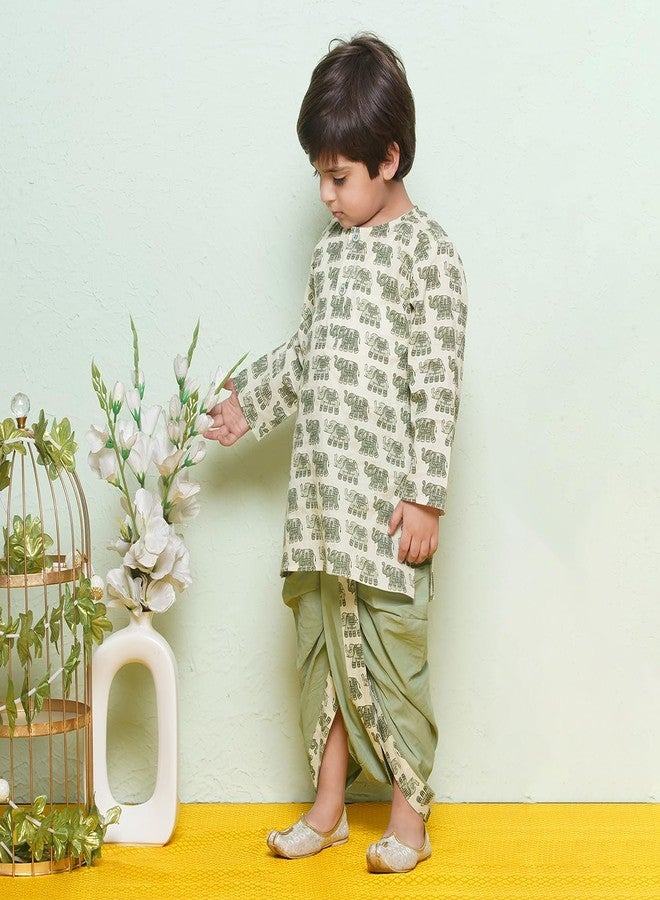 AJ DEZINES Kids Animal Print Pure Cotton Green Dhoti Kurta Set For Boys (1923-GREEN-3) - Image 4