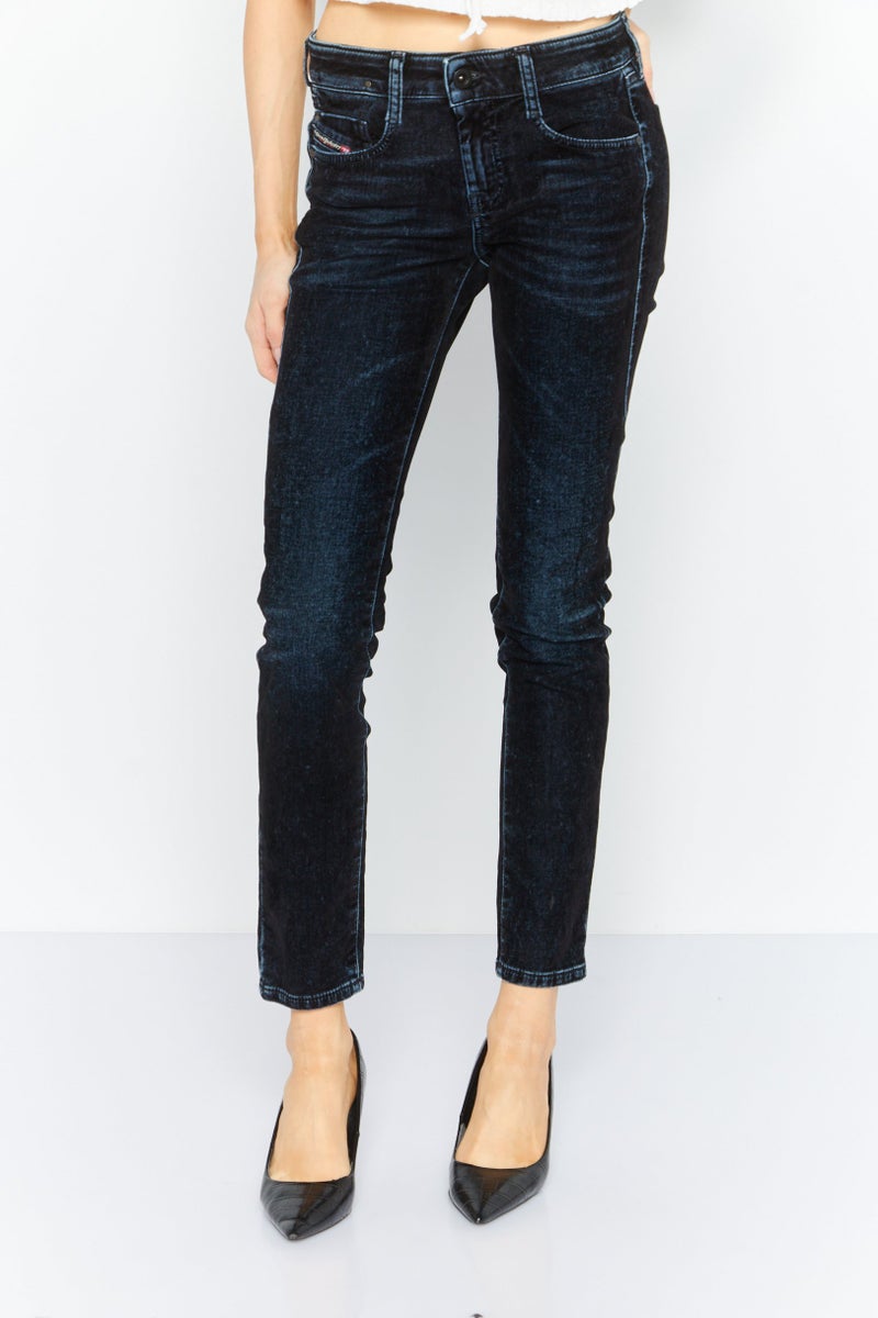 DIESEL جينز دنيم ضيق للنساء D-Ollies SP-2 غامق قابل للتمدد، أزرق داكن - Image 1