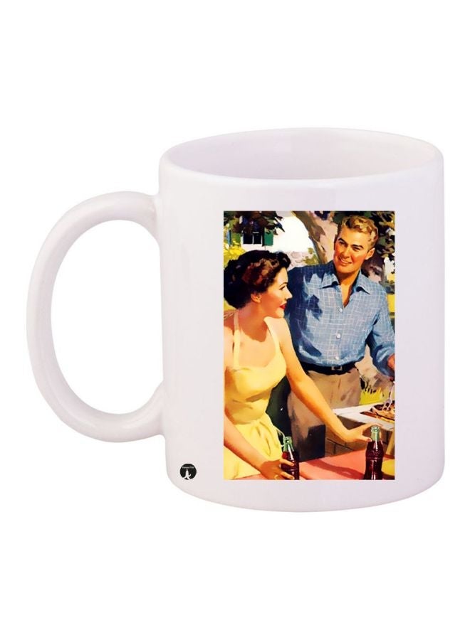 RYN Couple Printed Coffee Mug White/Brown/Yellow 11ounce