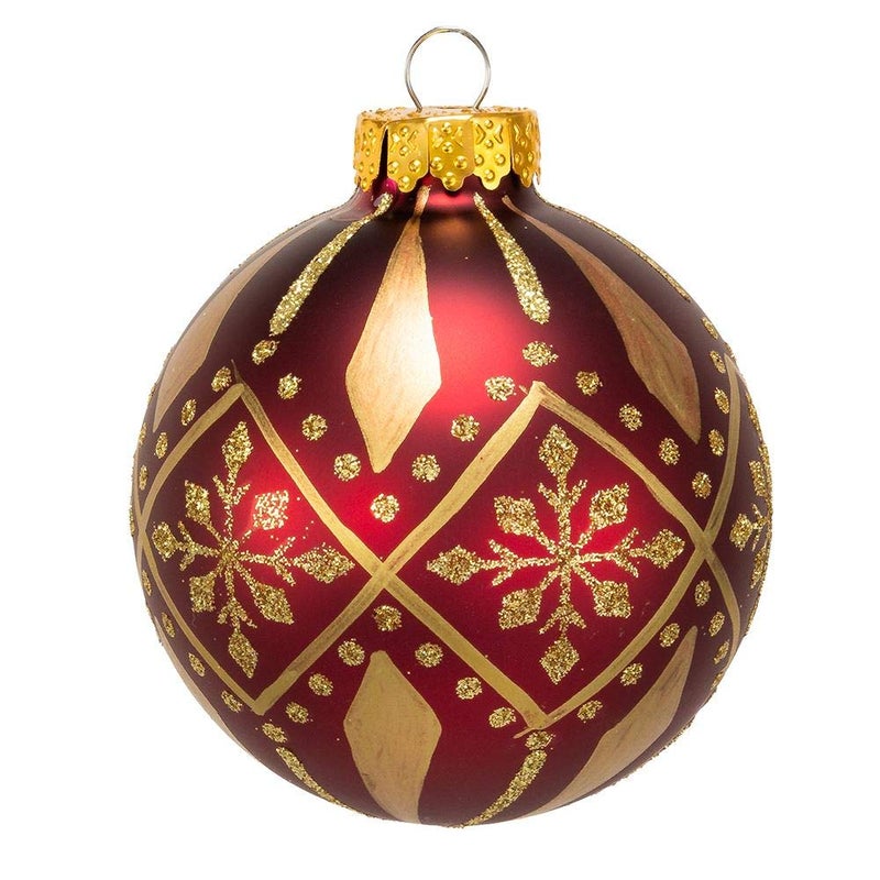 Kurt S. Adler Kurt Adler 80 Mm BurgGold Pattern Glitters Balls 6 Pieces Christmas 