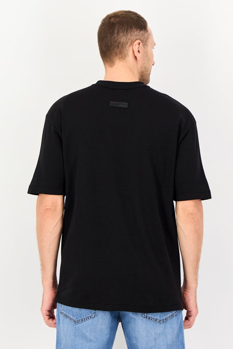 Blank Essentials Men Crew Neck Short Sleeve Brand Logo T-Shirt, Black - Image 3