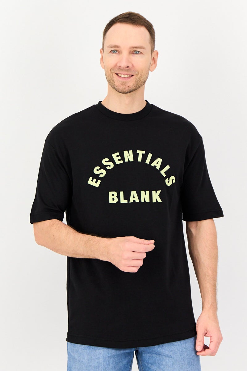 Blank Essentials Men Crew Neck Short Sleeve Brand Logo T-Shirt, Black - Image 1