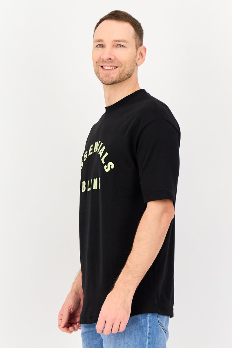 Blank Essentials Men Crew Neck Short Sleeve Brand Logo T-Shirt, Black - Image 2
