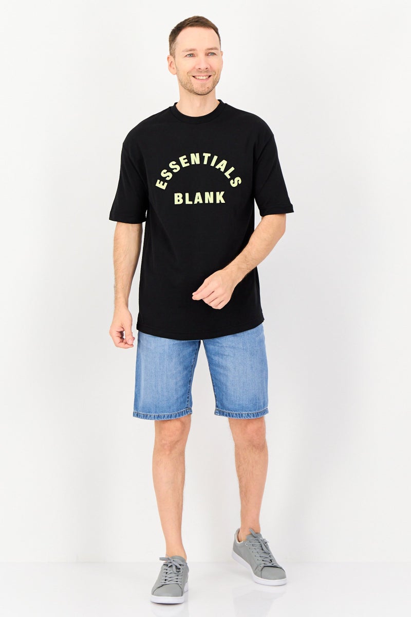 Blank Essentials Men Crew Neck Short Sleeve Brand Logo T-Shirt, Black - Image 4