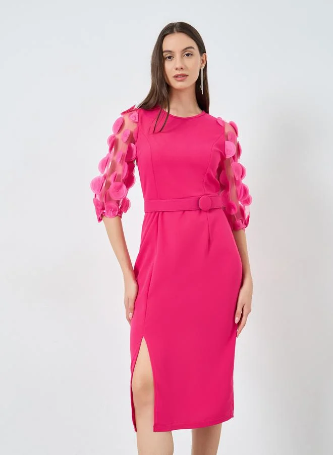 Take Two Dark Pink Midi Bodycon Dress with 3/4 Sleeves