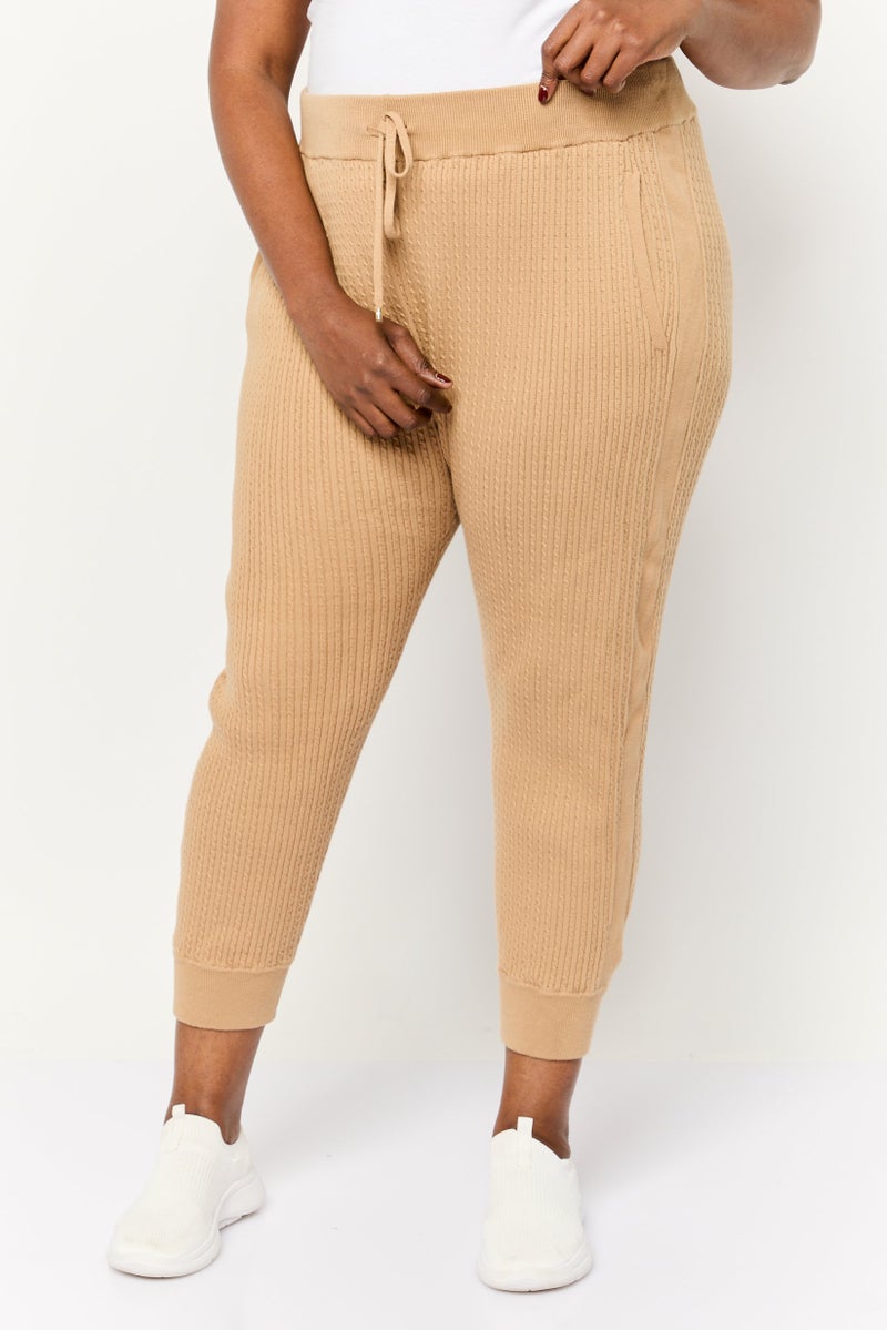 Lauren by Ralph Lauren Women Plus Size Textured Jogger Pants, Tan  - Image 1