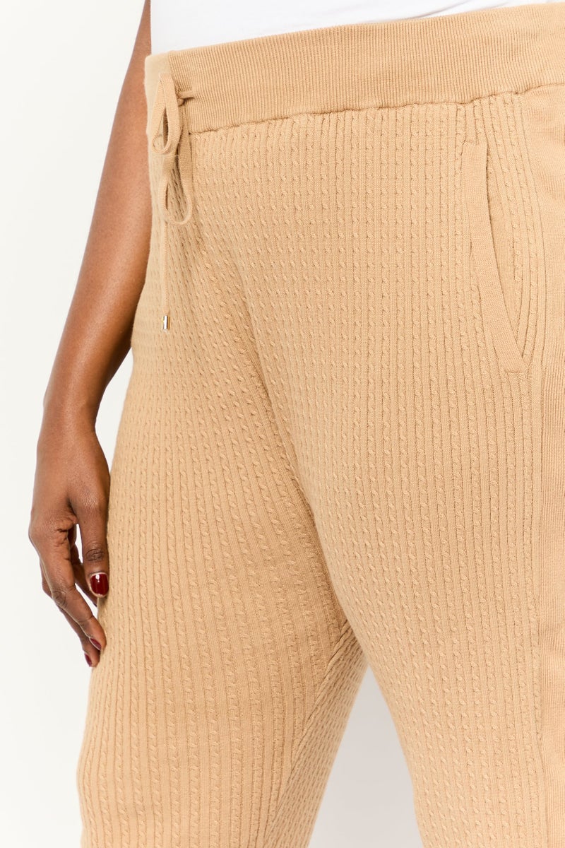 Lauren by Ralph Lauren Women Plus Size Textured Jogger Pants, Tan  - Image 3