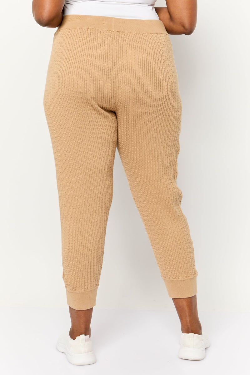 Lauren by Ralph Lauren Women Plus Size Textured Jogger Pants, Tan  - Image 4