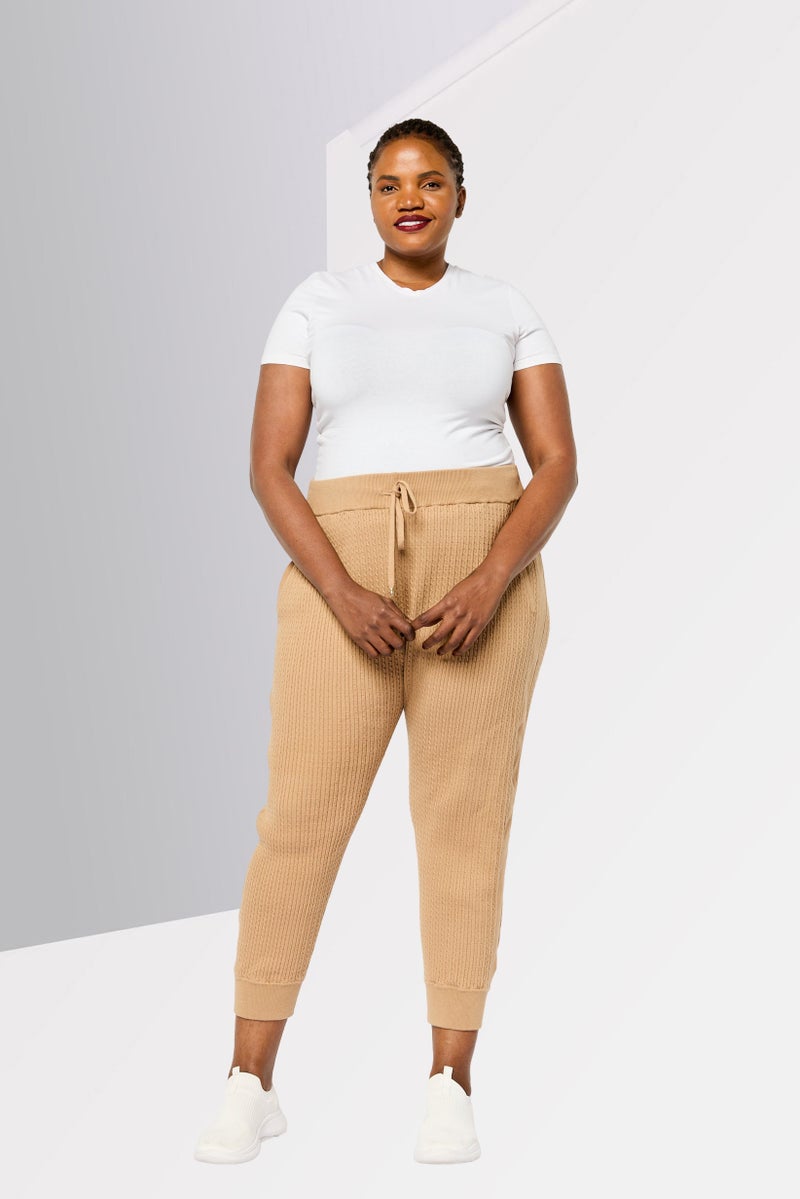 Lauren by Ralph Lauren Women Plus Size Textured Jogger Pants, Tan  - Image 2