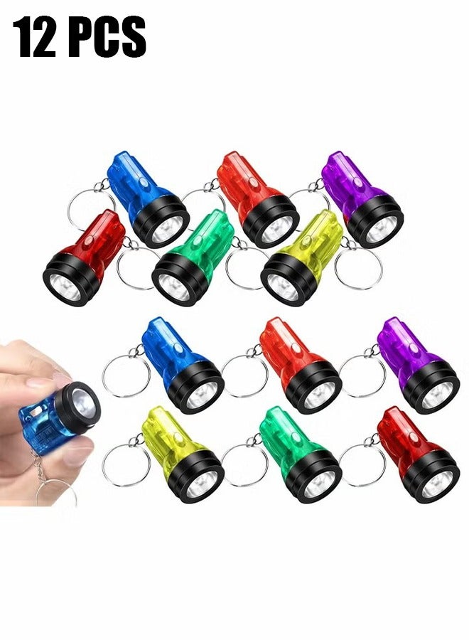 اتش واي 12 قطعة سلاسل مفاتيح مصباح يدوي صغير ، سلاسل مفاتيح LED للأطفال بألوان متنوعة 1.5 بوصة سلاسل مفاتيح محمولة باليد لهدايا حفلات التخييم - Image 1
