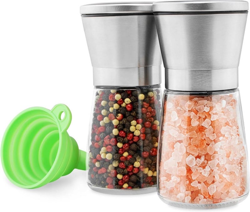 BENICCI Stainless Steel Spice Grinder Glass Steel Squeeze Pepper Grinder or Salt Shaker Spice Storage Adjustable Coarseness Setting Pepper Mill Salt Mill with Free Funnel652 2 Small Pepper - Image 1