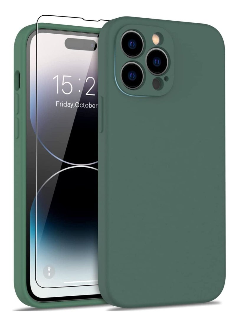 iPhone 14 Pro Max Case with Screen Protector,Enhance Camera Protection,Soft Flexible Silicone Gel Rubber Cover,Slim Fit Shockproof Protective Phone Case for iPhone 14 Pro Max 6.7" Dark Green - Image 1