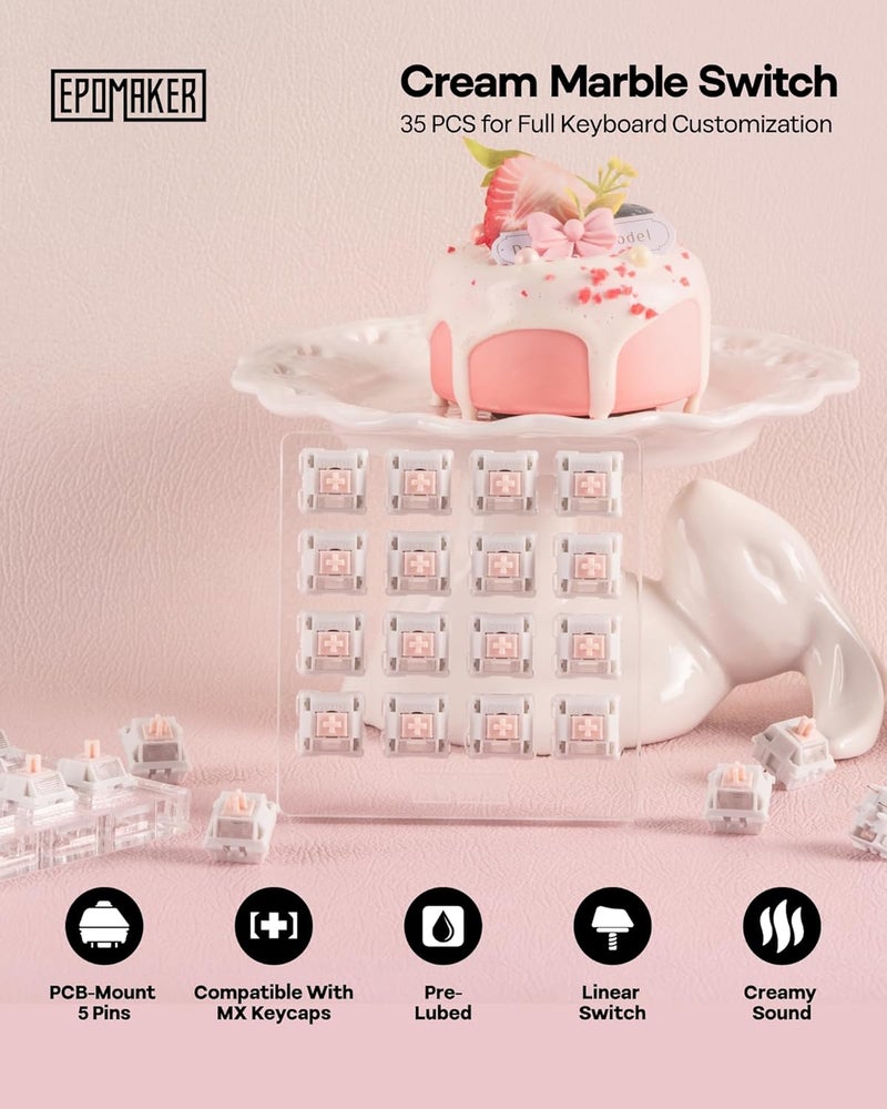 EPOMAKER Cream Marble 47gf Gaming Keyboard Switches, 35 PCS Linear Switch, 5-Pin Pre-Lubed Switch, Creamy Switches, Compatible with MX Keycaps for Mechanical Keyboard - Image 2